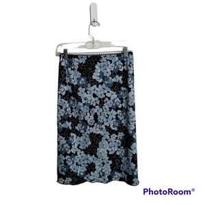 Vintage 90s Teal Mesh Floral Midi Skirt